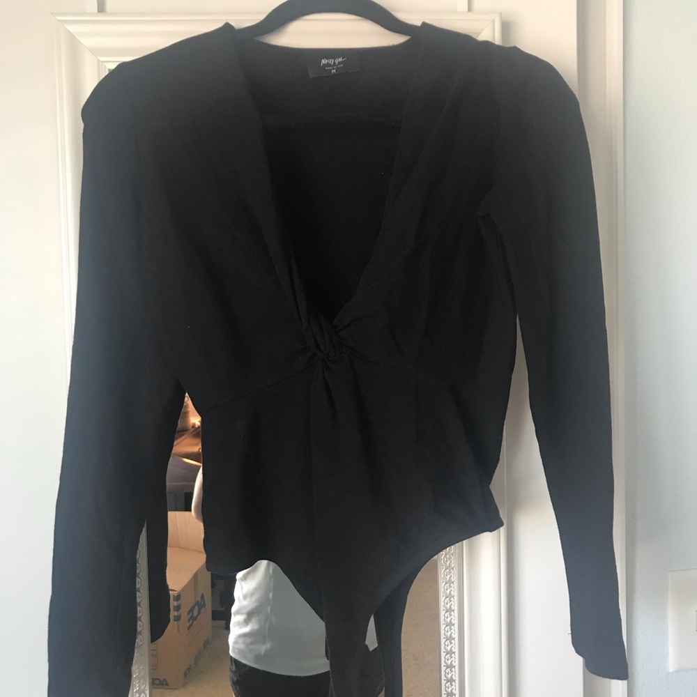 Nasty Gal Stretch Long Sleeve Bodysuit in Black